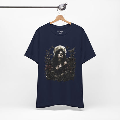 Gothic Moon Goddess Tee – Dark Floral Occult Graphic T-Shirt