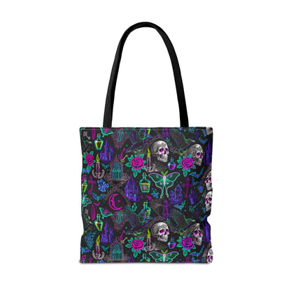 Neon Gothic Skulls & Ravens Tote Bag