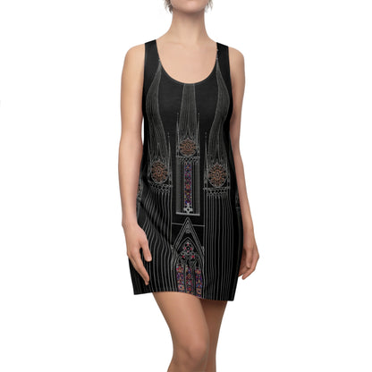 Gothic Cathedral Racerback Dress — Stained Glass Black AOP