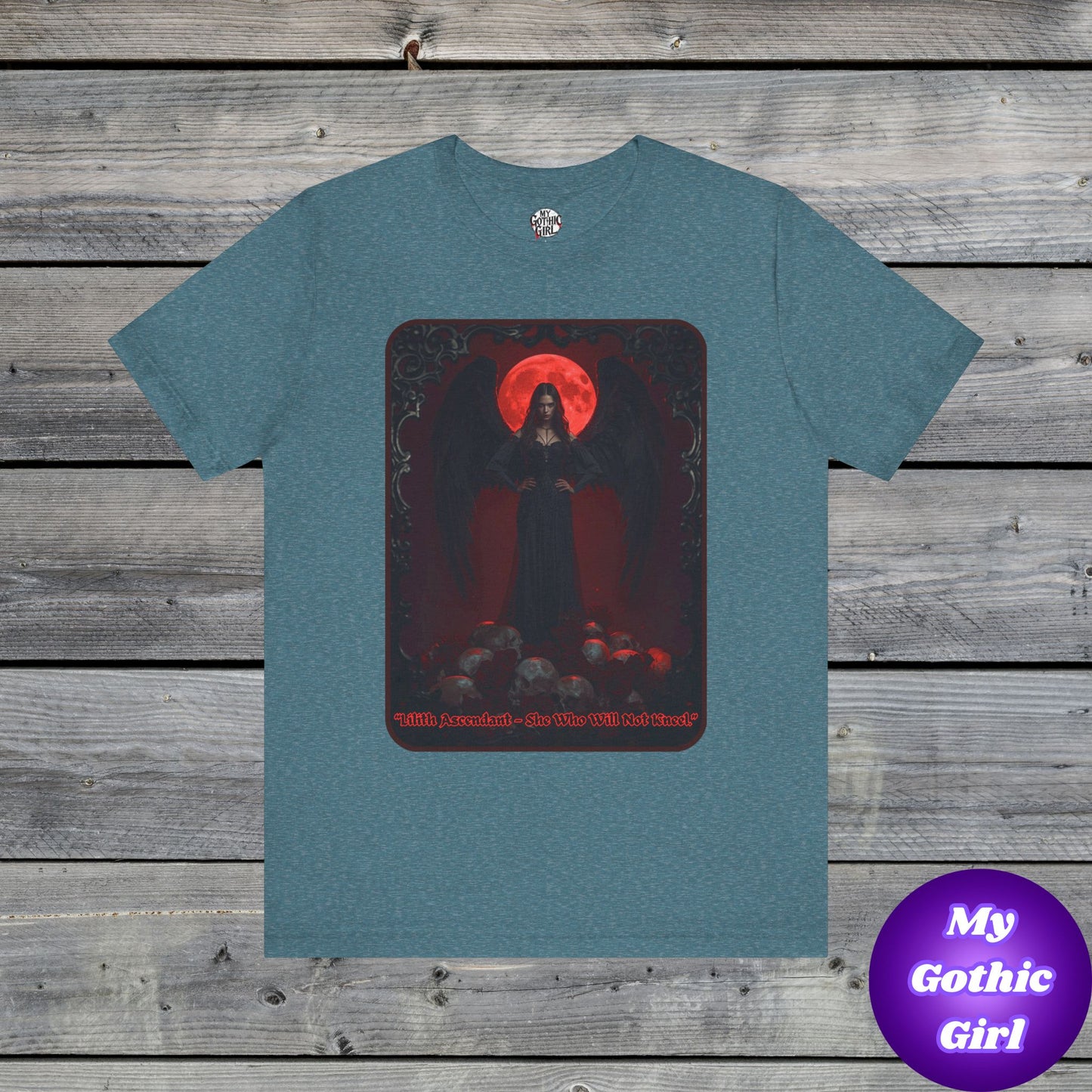 “Lilith Ascendant — She Who Will Not Kneel.” Graphic T-Shirt – Alt Aesthetic Poetic Goth Street-wear