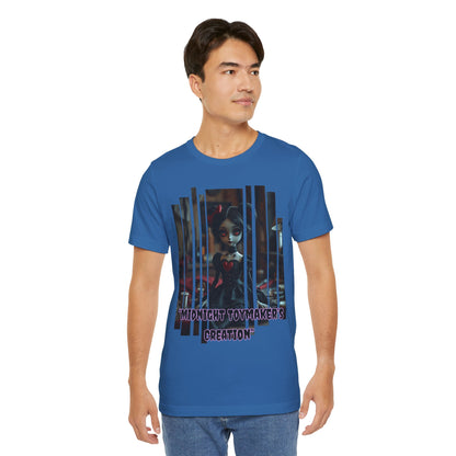 “Midnight Toy-maker's Creation” —hand-stitched Gothic doll Graphic T-Shirt – Alt Aesthetic Poetic Goth Street-wear