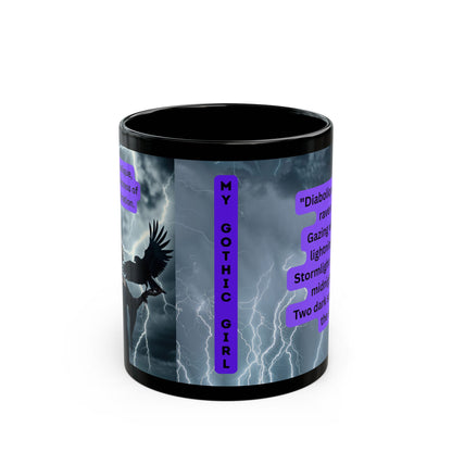 "Diabolique Mistress of Illumination Black 11 oz Mug – “Mystical Gothic witch coffee mug adorned with dark, enchanting design.”