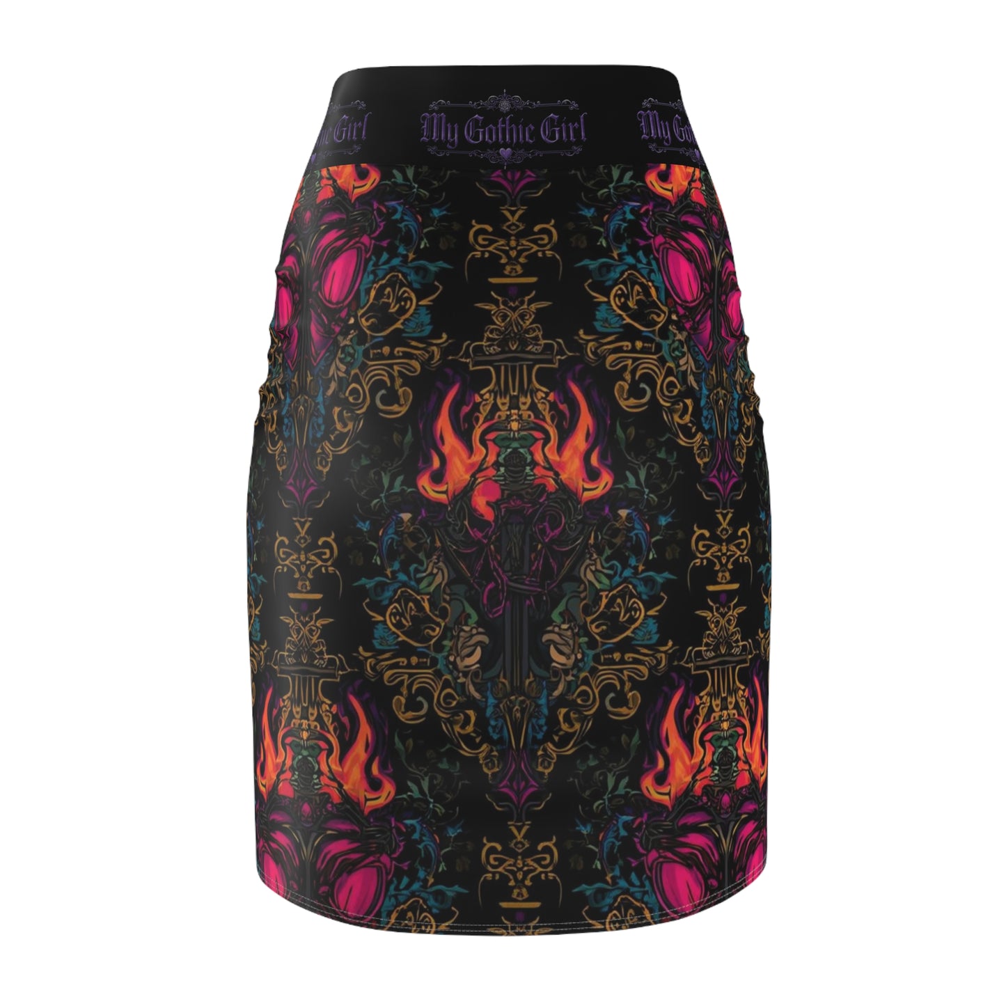 Gothic Flame Pencil Skirt — 'My Gothic Girl' Patterned AOP