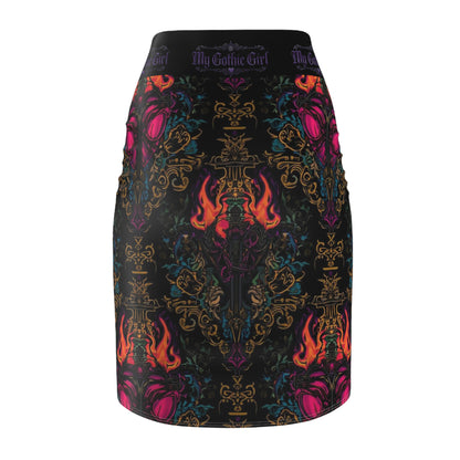 Gothic Flame Pencil Skirt — 'My Gothic Girl' Patterned AOP