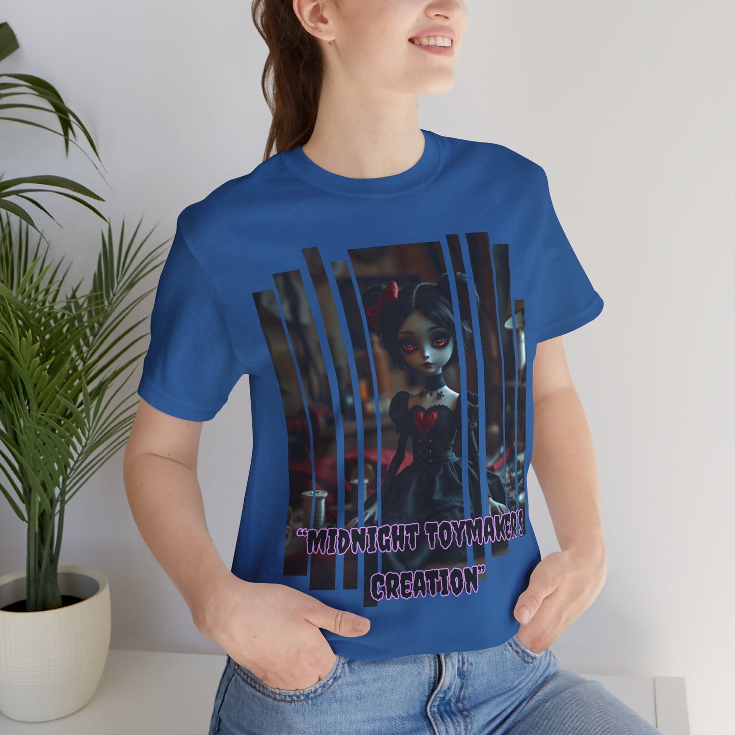 “Midnight Toy-maker's Creation” —hand-stitched Gothic doll Graphic T-Shirt – Alt Aesthetic Poetic Goth Street-wear