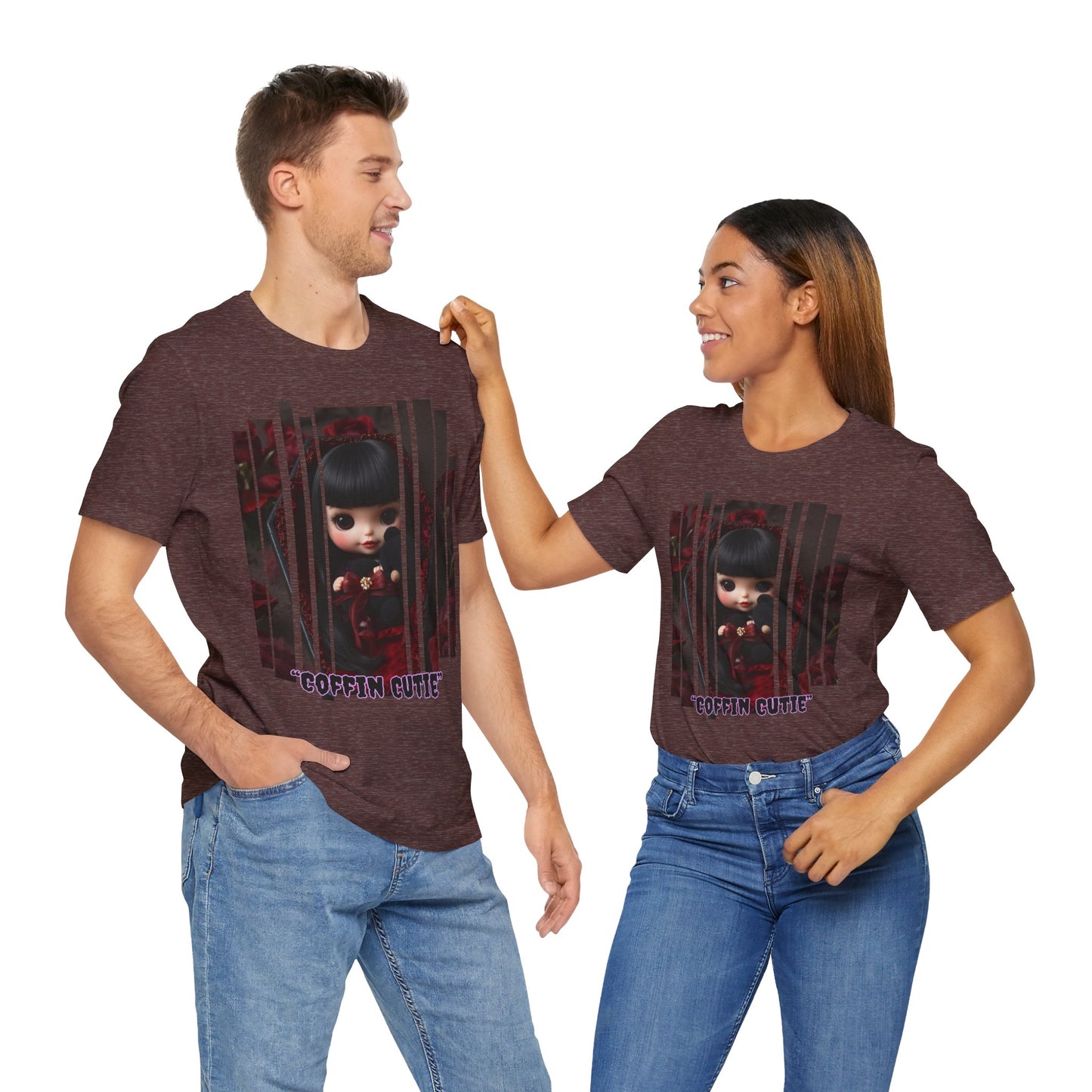 “Coffin Cutie” — cute Gothic doll peeking out from a small coffin Graphic T-Shirt – Alt Aesthetic Poetic Goth Street-wear