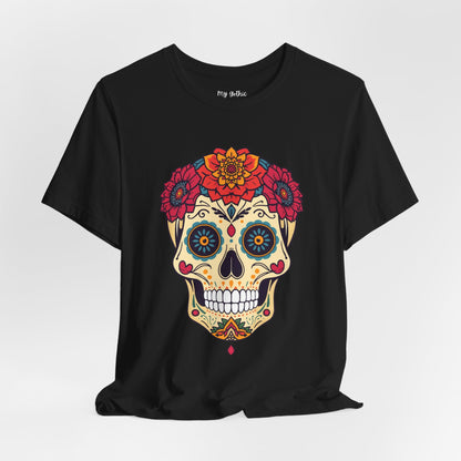 Day of the Dead Sugar Skull T‑Shirt — Floral Calavera Graphic Tee