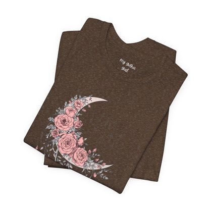Celestial Goth Crescent Moon Tee with Dripping Florals – Mystic Graphic Art