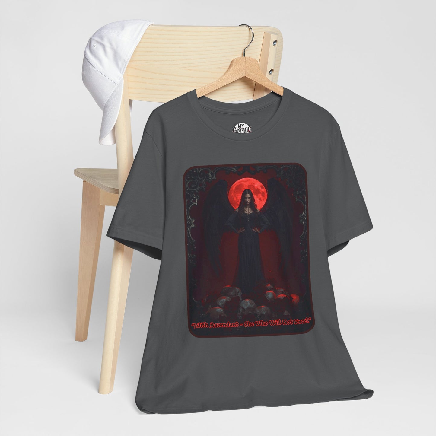 “Lilith Ascendant — She Who Will Not Kneel.” Graphic T-Shirt – Alt Aesthetic Poetic Goth Street-wear
