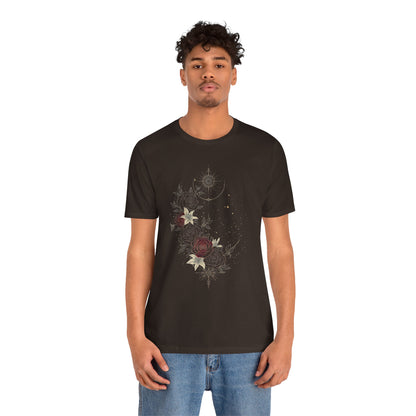 “Dark Floral Moon & Ornamental Geometry” T-Shirt Dark Floral Moon Ornamental Geometry Unisex Jersey Short Sleeve Tee