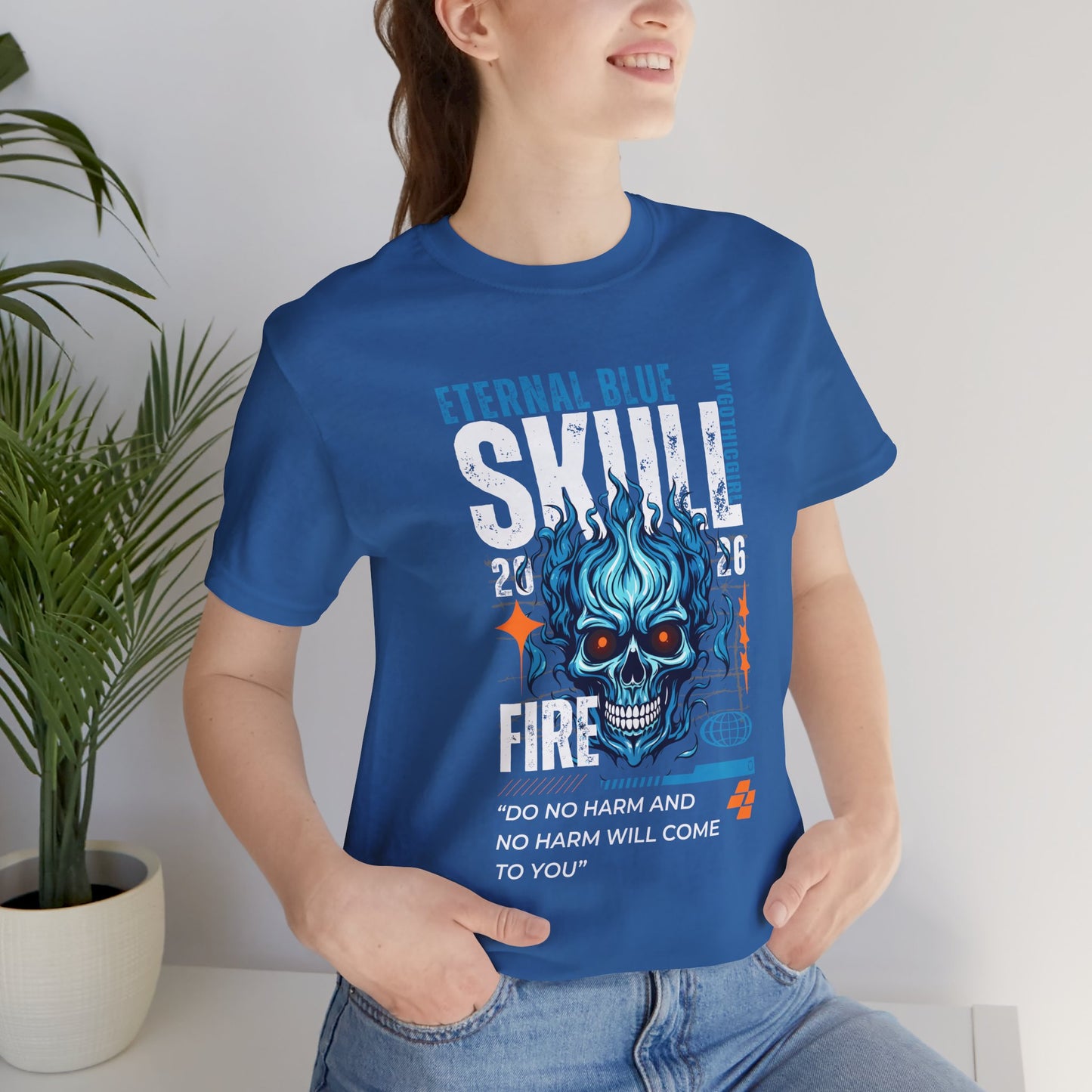 Eternal Blue Skull Flame Gothic Tee