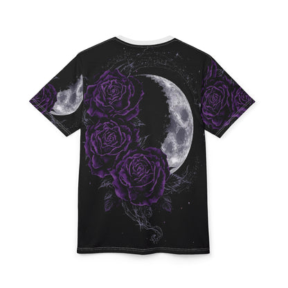 Purple Moon & Roses Tee — Gothic Floral Moonlight All-Over Print Shirt