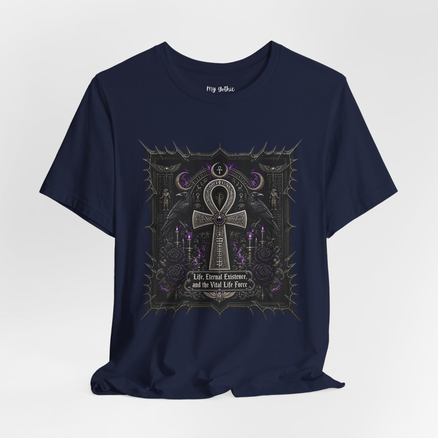 Ankh Gothic Tee — "Life, Eternal Existence and the Will to Fear" Black Graphic T-Shirt