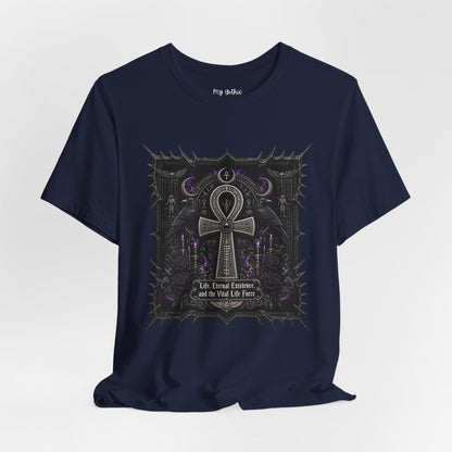 Ankh Gothic Tee — "Life, Eternal Existence and the Will to Fear" Black Graphic T-Shirt