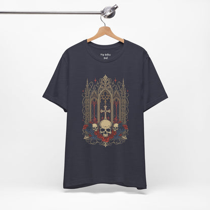 Gothic Cathedral Skull Tee — Dark Floral Skull T-Shirt
