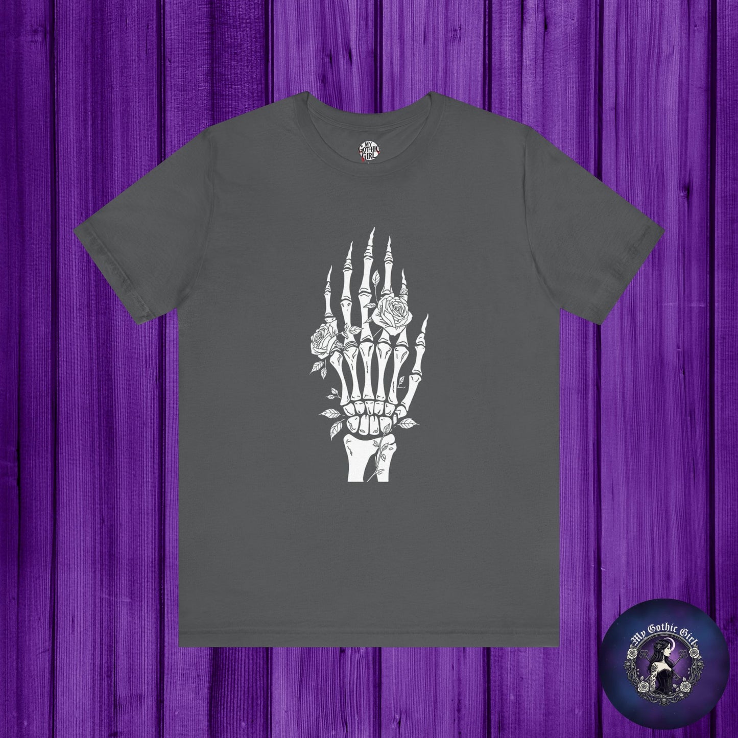 White Roses and Skeleton Hand  Gothic Graphic T-Shirt – Alt Aesthetic Poetic Goth Streetwear