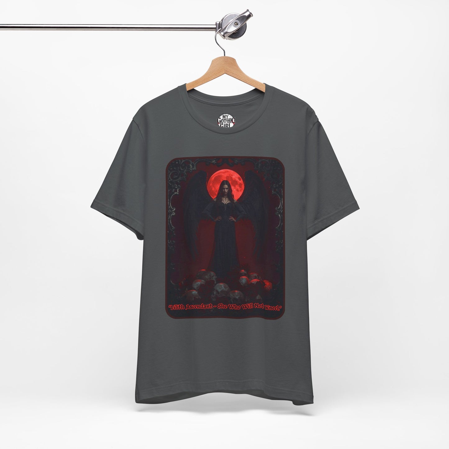 “Lilith Ascendant — She Who Will Not Kneel.” Graphic T-Shirt – Alt Aesthetic Poetic Goth Street-wear
