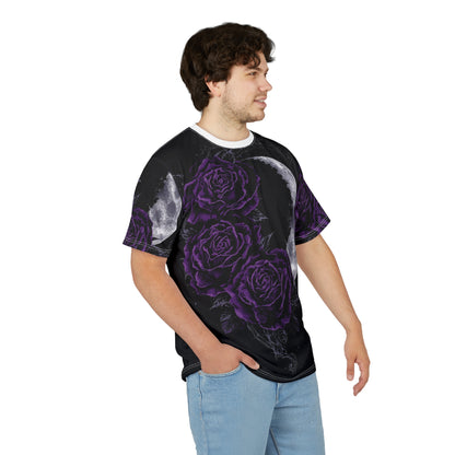 Purple Moon & Roses Tee — Gothic Floral Moonlight All-Over Print Shirt