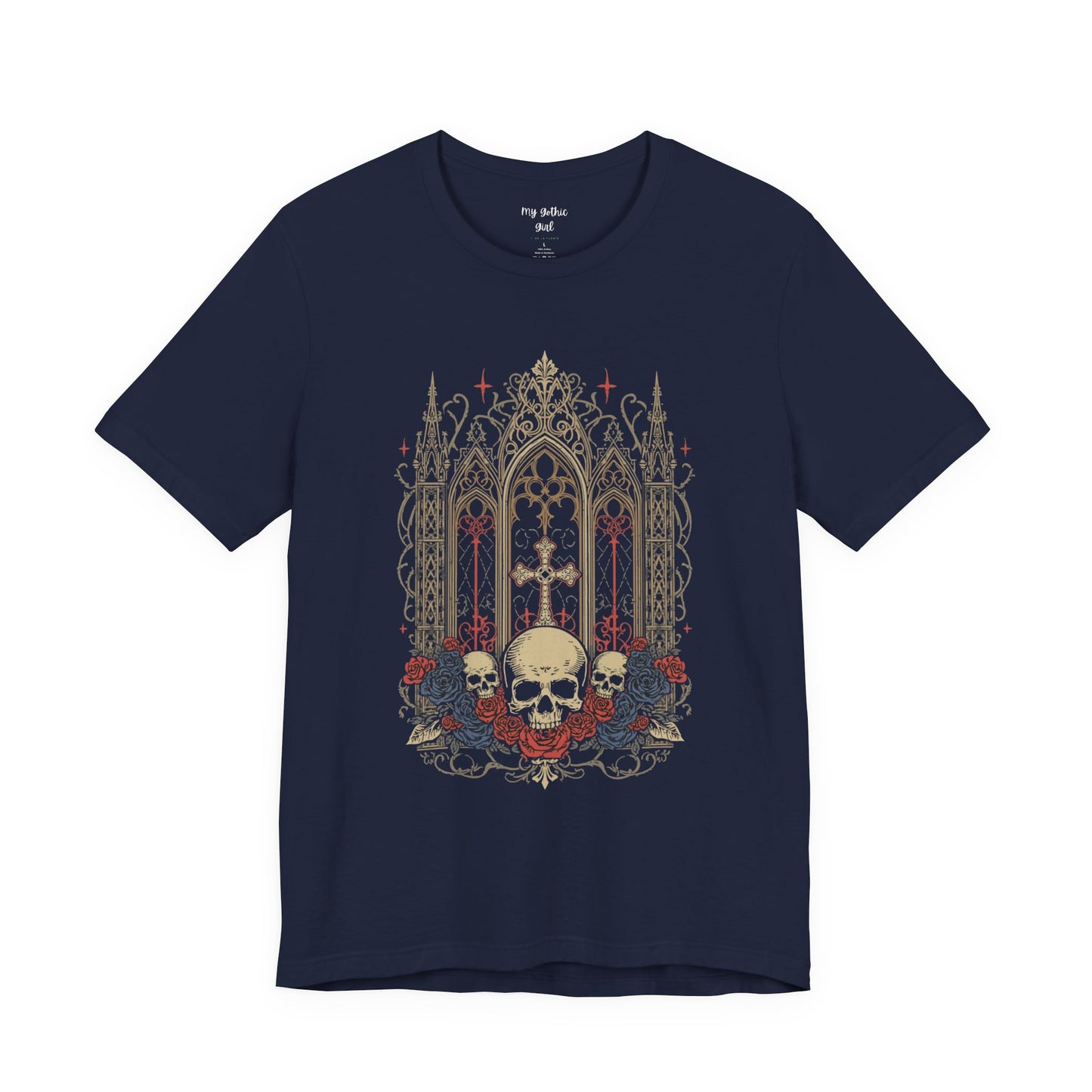 Gothic Cathedral Skull Tee — Dark Floral Skull T-Shirt