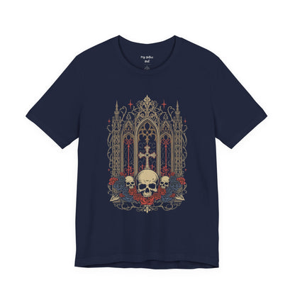 Gothic Cathedral Skull Tee — Dark Floral Skull T-Shirt