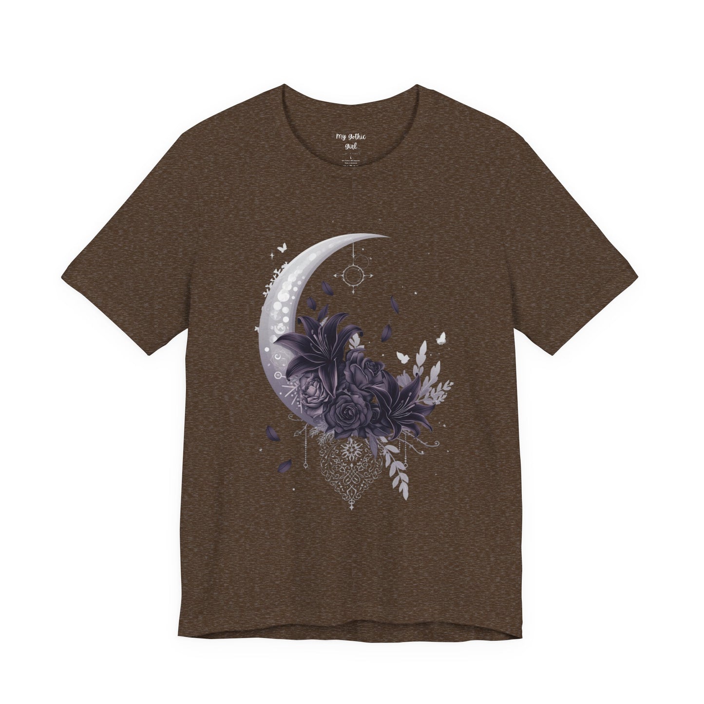 “Moonlit Bouquet & Sacred Soft Goth Symbol” Moonlit Bouquet Unisex Tee - Soft Goth Symbol Floral Design