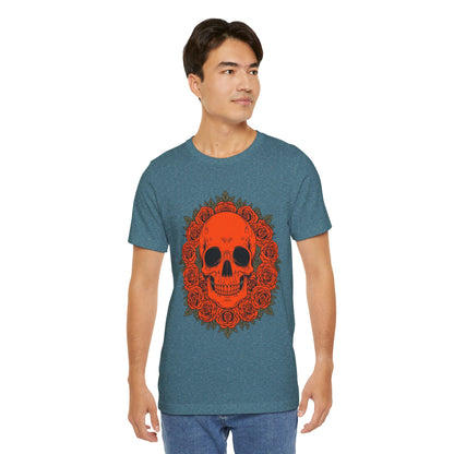 "ORANGE SKULL & ROSES"  Gothic Graphic T-Shirt – Alt Aesthetic Poetic Goth Streetwear