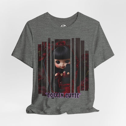 “Coffin Cutie” — cute Gothic doll peeking out from a small coffin Graphic T-Shirt – Alt Aesthetic Poetic Goth Street-wear