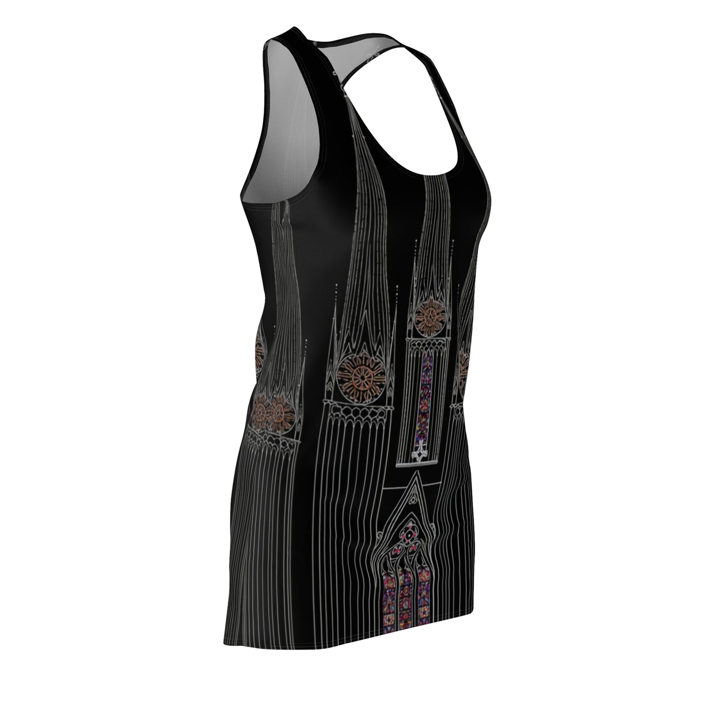 Gothic Cathedral Racerback Dress — Stained Glass Black AOP