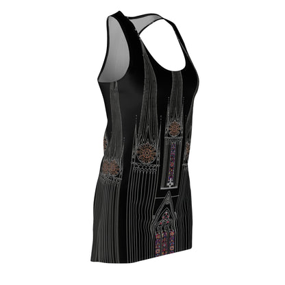 Gothic Cathedral Racerback Dress — Stained Glass Black AOP