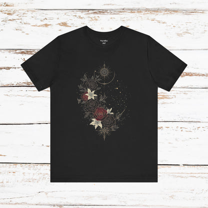 “Dark Floral Moon & Ornamental Geometry” T-Shirt Dark Floral Moon Ornamental Geometry Unisex Jersey Short Sleeve Tee