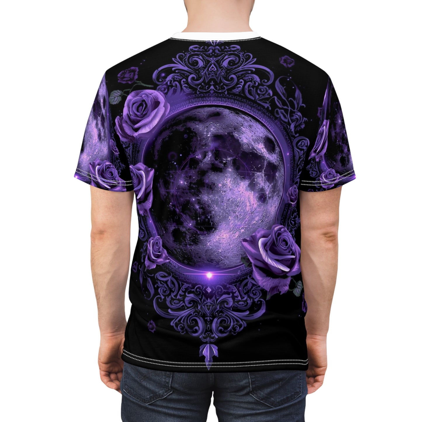 Purple Moon & Roses Tee — Gothic Floral Moonlight All-Over Print Shirt