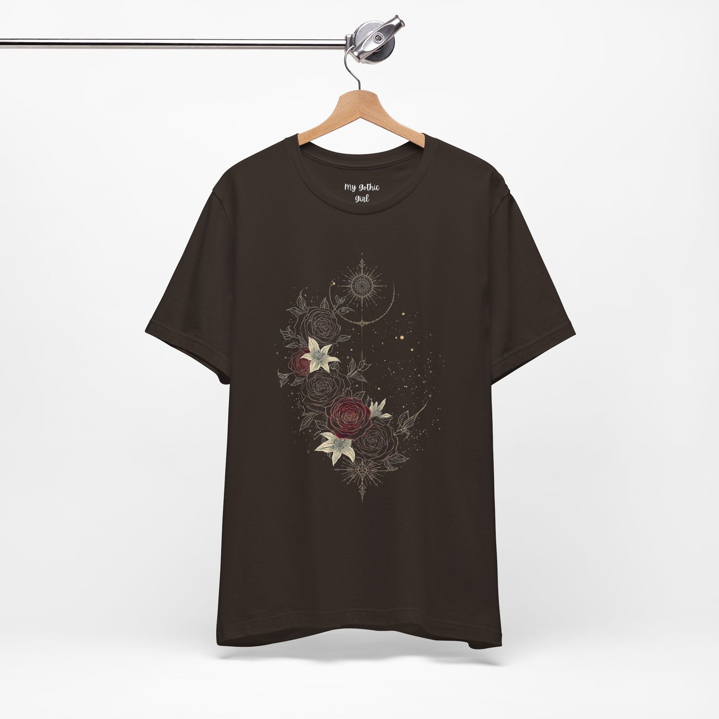“Dark Floral Moon & Ornamental Geometry” T-Shirt Dark Floral Moon Ornamental Geometry Unisex Jersey Short Sleeve Tee