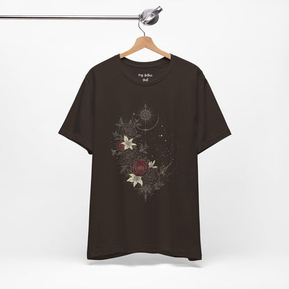 “Dark Floral Moon & Ornamental Geometry” T-Shirt Dark Floral Moon Ornamental Geometry Unisex Jersey Short Sleeve Tee