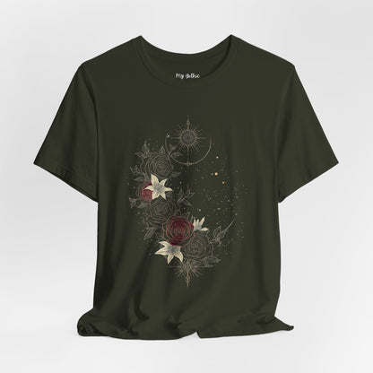 “Dark Floral Moon & Ornamental Geometry” T-Shirt Dark Floral Moon Ornamental Geometry Unisex Jersey Short Sleeve Tee