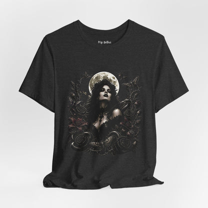 Gothic Moon Goddess Tee – Dark Floral Occult Graphic T-Shirt