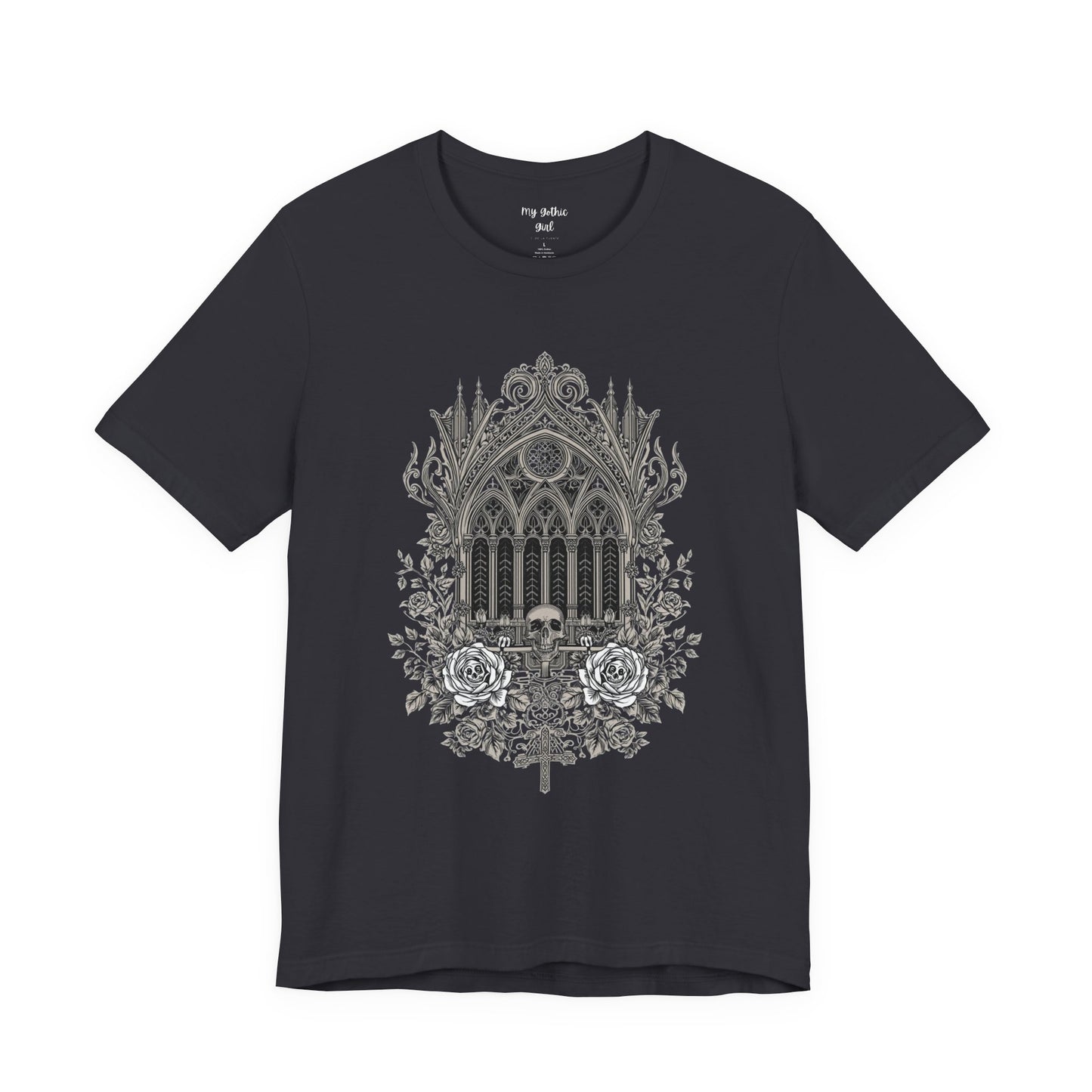 Gothic Cathedral Floral Tee — Intricate Rose Window Graphic T-Shirt
