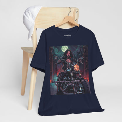 Dark Rider Motorcycle T-Shirt — "A dark desire now sets forth into the night" Gothic Tee