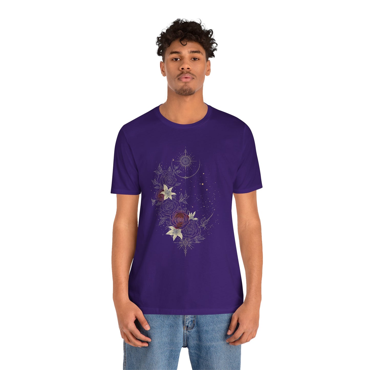 “Dark Floral Moon & Ornamental Geometry” T-Shirt Dark Floral Moon Ornamental Geometry Unisex Jersey Short Sleeve Tee