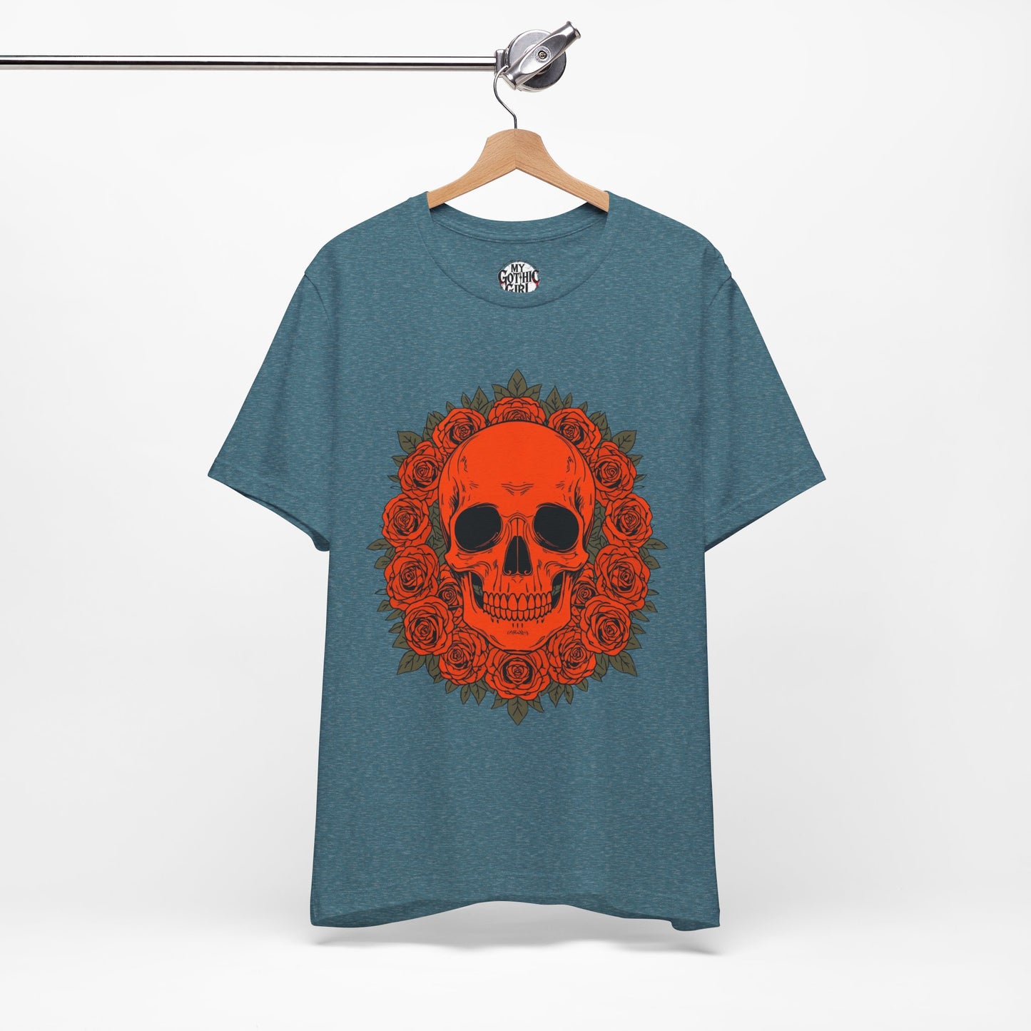 "ORANGE SKULL & ROSES"  Gothic Graphic T-Shirt – Alt Aesthetic Poetic Goth Streetwear
