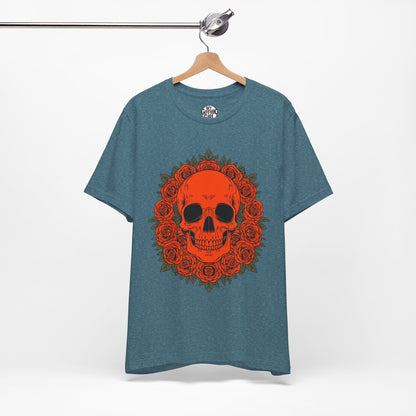 "ORANGE SKULL & ROSES"  Gothic Graphic T-Shirt – Alt Aesthetic Poetic Goth Streetwear