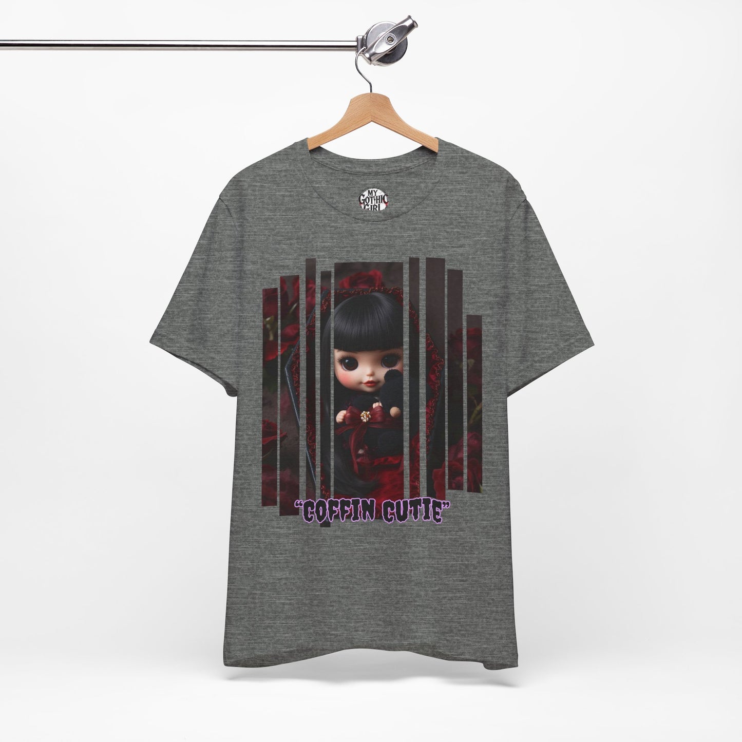 “Coffin Cutie” — cute Gothic doll peeking out from a small coffin Graphic T-Shirt – Alt Aesthetic Poetic Goth Street-wear