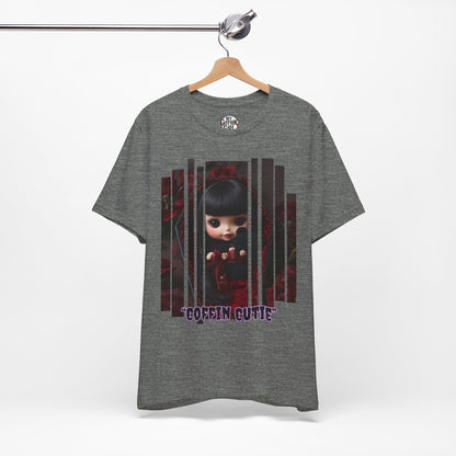 “Coffin Cutie” — cute Gothic doll peeking out from a small coffin Graphic T-Shirt – Alt Aesthetic Poetic Goth Street-wear
