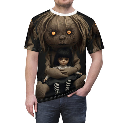 Gunny Sack Doll with Toy Gothic Doll | Horror All-Over Print T‑Shirt