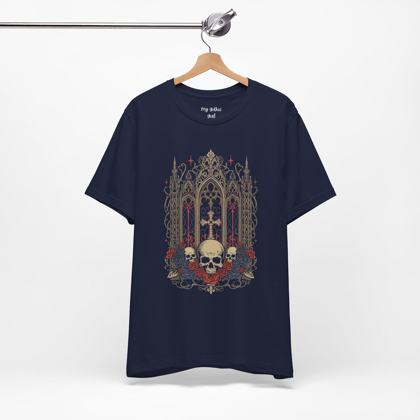 Gothic Cathedral Skull Tee — Dark Floral Skull T-Shirt