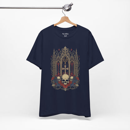 Gothic Cathedral Skull Tee — Dark Floral Skull T-Shirt