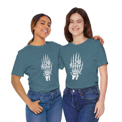 White Roses and Skeleton Hand  Gothic Graphic T-Shirt – Alt Aesthetic Poetic Goth Streetwear