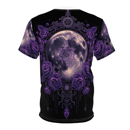 Purple Moon & Roses Tee — Gothic Floral Moonlight All-Over Print Shirt