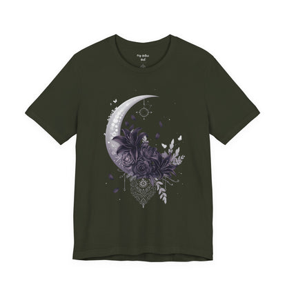 “Moonlit Bouquet & Sacred Soft Goth Symbol” Moonlit Bouquet Unisex Tee - Soft Goth Symbol Floral Design