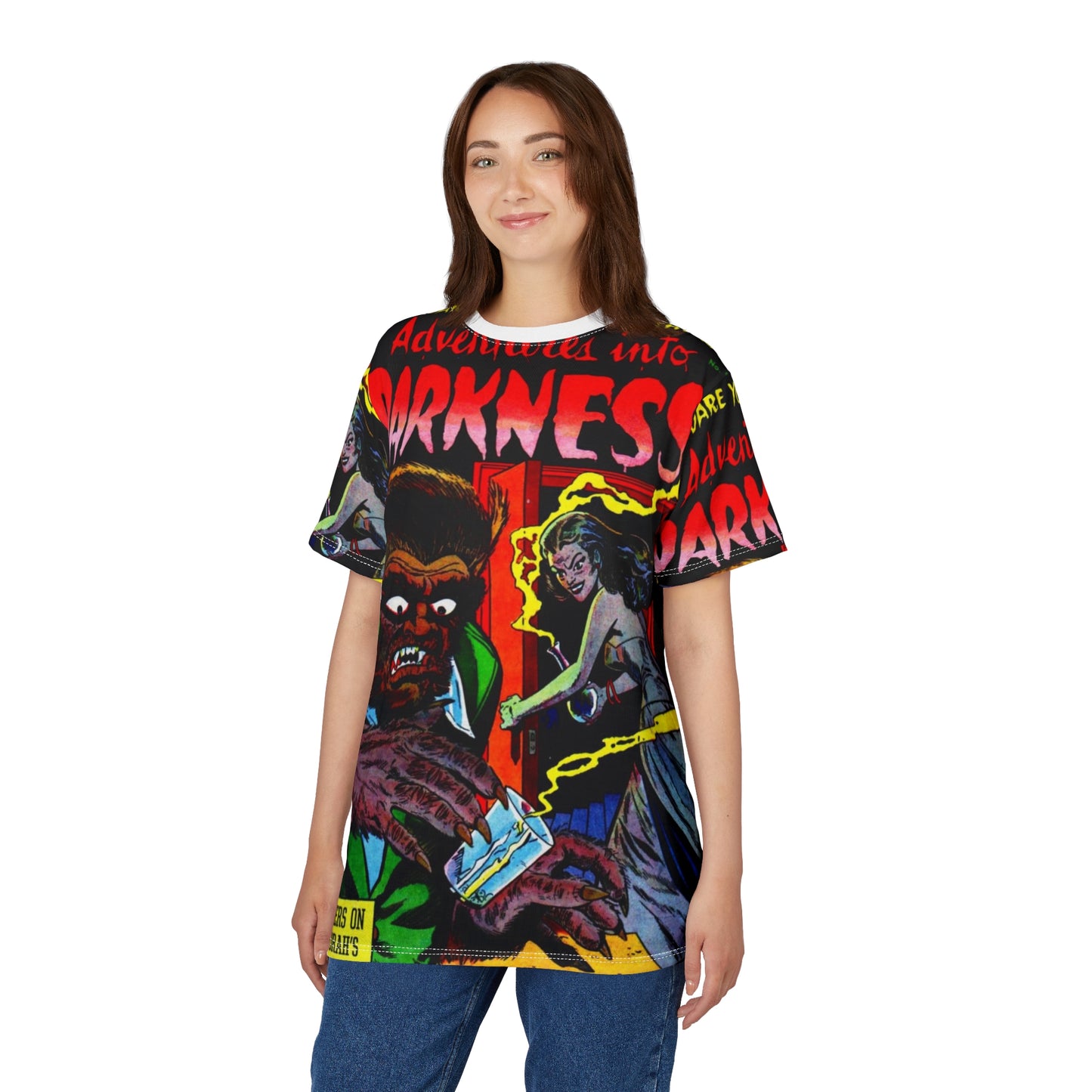 Vintage Horror Comic Tee — "Adventures into Darkness"