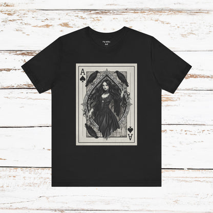 Ace of Spades Gothic Playing Card T‑Shirt — Dark Victorian Witch Illustration